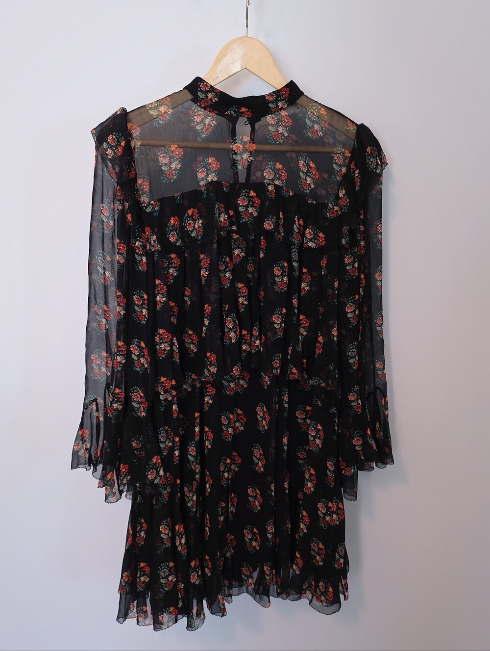Doen Alette Romantic 100% Silk Sheer Dress In Paisley Floral Black Size Medium - Picture 6 of 14
